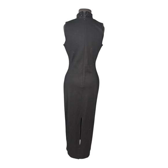 Vtg Beaded Mock Neck Bodycon Wool Blend Knit Maxi Dress Size M Minimal Elegant - Picture 4 of 5